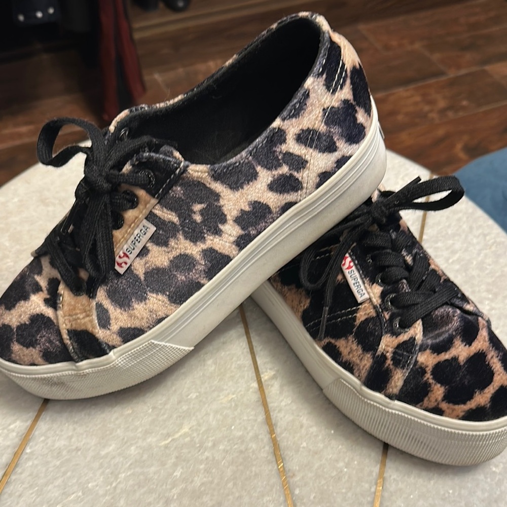 SuperGA Women's Velvet Leopard Print Sneakers with Black Accents